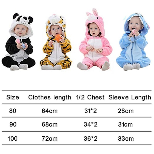 Bran Unisex Baby Romper Cute Warm Stitch Animal Long Sleeves Zipper Thickened Fleece Autumn Winter Children's Clothing[HK] blue 100cm