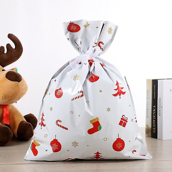 10x Juleposer Gjenbrukbare Store Julegaveposer Trekkstreng Emballasje Gavepose[HK] Hvit2 39*51cm