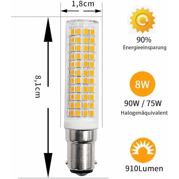 Nya B15d LED-lampor 8w motsvarande 90w 80w 75w varmvit B15-sockel 910lm 220v 230v 3000k (set om 2) Snabb 2023[hk]