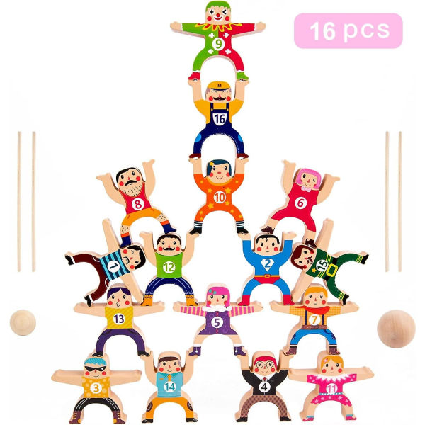 Puinen pinottava lelu, 16-osainen Circus Hercules Circus Circus -lukituslelu, tasapainoharkko-opetuslelu 3–6-vuotiaille lapsille[HK]