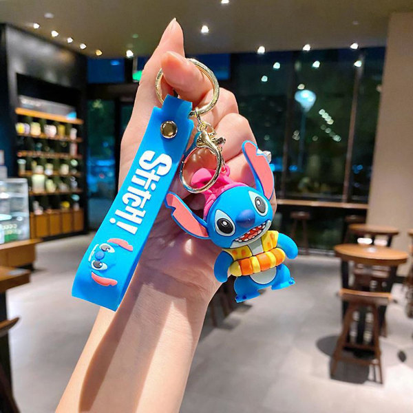 Söt Cartoon Stitch Nyckelring Personlig hängande nyckelring för Key Handväska Dekor[HK] Swimming Ring