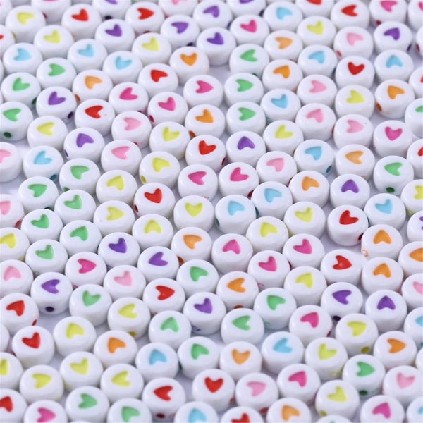 500 st Vita blandade runda akryl kärlekspärlor 4x7mm färgglada hjärtformade pärlor för smyckestillverkning Di([HK])