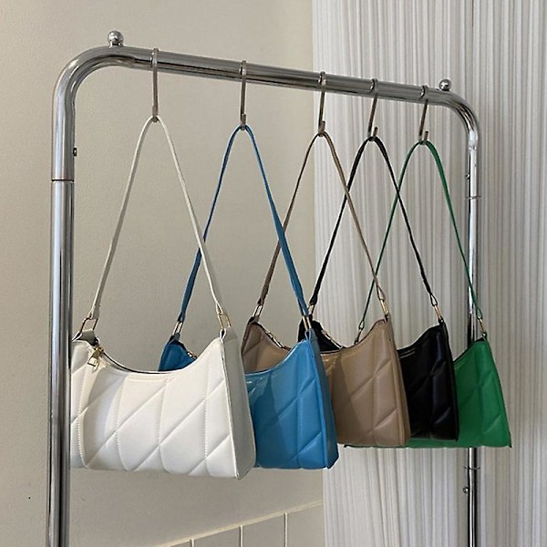 \"PU Läder Rutig Quiltad Dam Axelväska Casual Crossbody Väska Hobo Handväska\"[HK] 1 Pcs Green