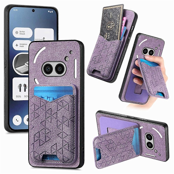 Til Nothing Phone (2a) Etui med Præget Mønster, Kortholder, Støttefod, Læder Bagcover [HK] Style B Multicolor