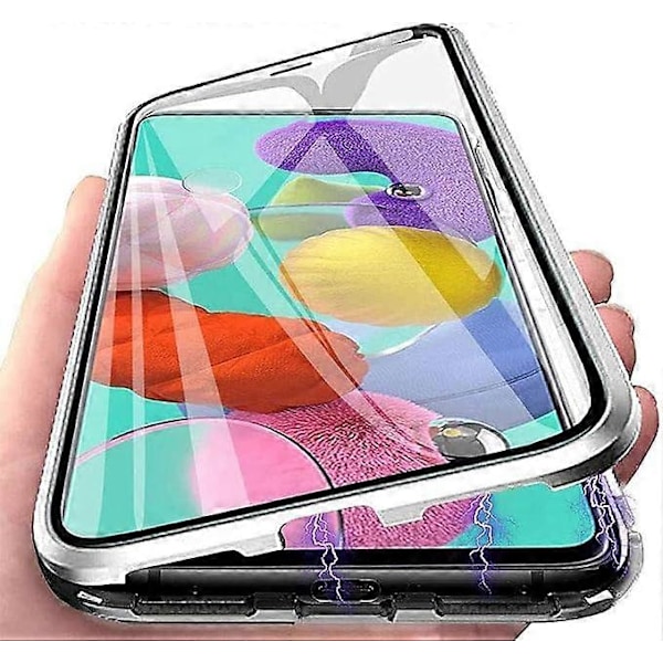 Samsung Galaxy A50 Magnetiskt 360 Skal Med Härdat Glas - Fullständigt Kroppsskydd + Skärm[HK] Silver