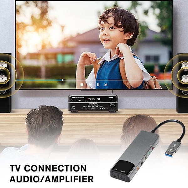 USB Lydkort 7.1 5.1 Kanal Eksternt Lydkort SPDIF Optisk for PC Datamaskin[HK] As shown