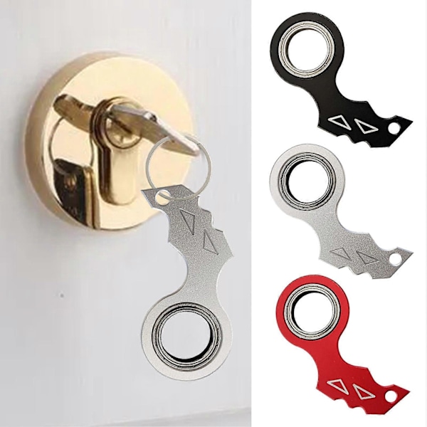 Nyckelring Spinner Fidget Leksak Fickformat Fingertopps Metall Gadget Nyckelring Stresslindring & Anti-Ångest Sensoriska Leksaker för Tonåringar & Vuxna Anti St[HK] Black