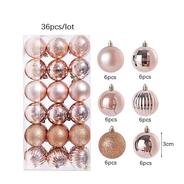 36 kpl 3/4 cm monivärisiä joulupalloja riippuvaisia puun koristeita palloja kotiin juhliin koristeeksi lahjaksi uudeksi vuodeksi [HK] 36pcs-3cm-Rose Gold as picture show