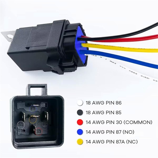 12v Dc 40/30 Amp vedenpitävä relejohtosarja tinatut kuparijohdot 5-napainen Spdt automaattinen rele autorele([HK])