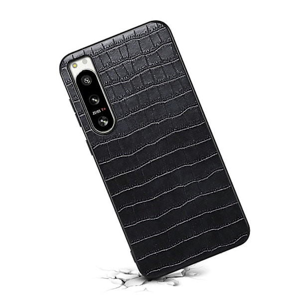 Skal för Sony Xperia 5 IV 5G Krokodiltextur Läder Anti-Repor Baksida [HK] Black