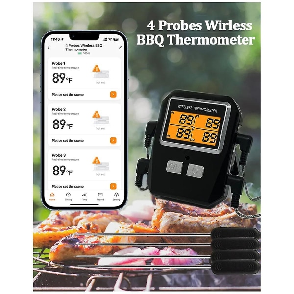 Tuya 100m Wireless Meat Food Thermometer Kitchen Cooking Tool Oven Grill Bbq Bluetooth Temperature([HK])