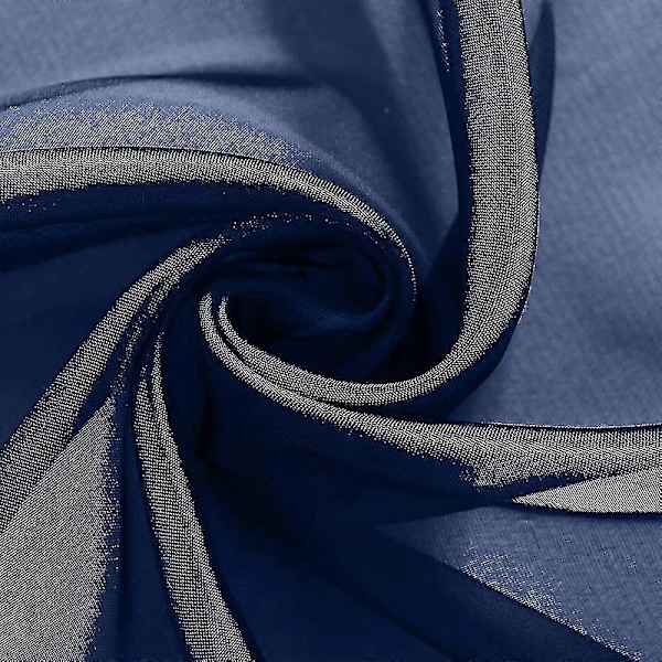 Tyldgardiner med flæser i linnedoptik, transparent [HK] DarkBlue