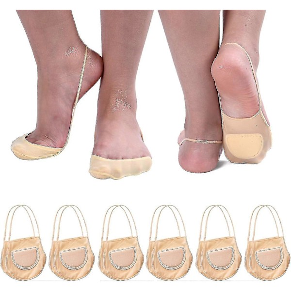 Slingback Sheer Liner-strumpor för dam, osynliga tåskydd, lågt skurna No Show-strumpor med framfotskudde för klackar, 6 par [HK]