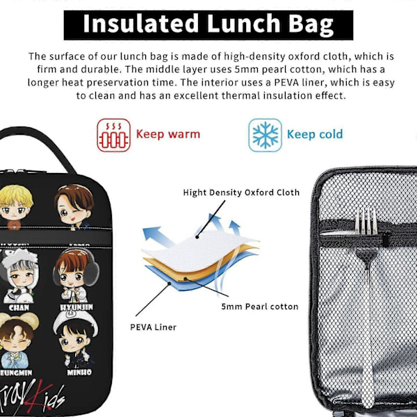 Anime Stray Kids (4)-2 Lounaskassi Terminen Kannettava Lounasrasia Eristetty Kantolaukku Viileät Lounaskassit Aikuisille Toimisto Piknik Työ Lahjat0564[HK] One Size