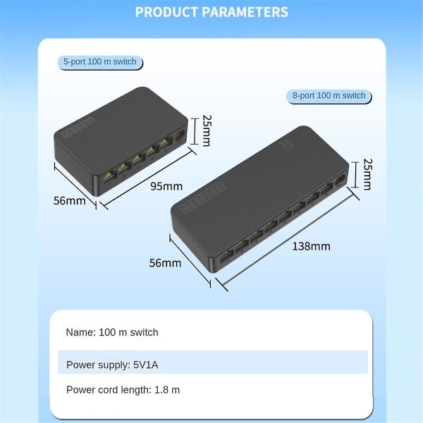 Verkkokytkimen Mini 5port Ethernet-kytkin 100mbps Suorituskykyinen Älykäs Kytkin Rj45 Hub Interne([HK])