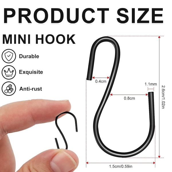 HK 120 st 1-tums mini S-formad krok, S-formad krok, liten S-formad krok, metall mini dekorativ krok, för hantverk (svart) Black