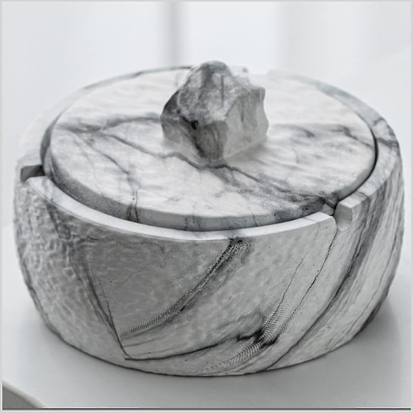 HKK  Anti-theft Ashtray With Cover, Marble Ashtray, Suitable For Living Room Bedroom And Outdoor Garden 11.7cm X 7.6cm