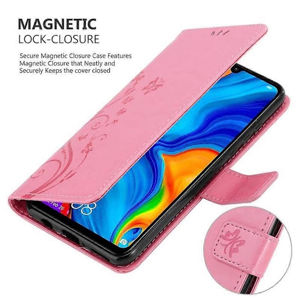 P30 LITE Skyddsfodral Skal - med blommönster och kortfack [HK] P30 LITE FLORAL ROSA