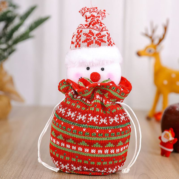 Gaveposer til julesnøre, 3d-design æblegaveposer, juleslikposestrikket snemandsæble[HK] Knitted snowman apple bag