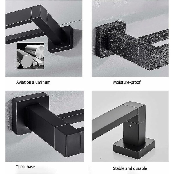 Mat Sort Dobbelt Håndklædeholder Håndklædestang Vægmoteret Rustfrit Stål 2 Stænger Badeværelseshylde - 50cm([HK])
