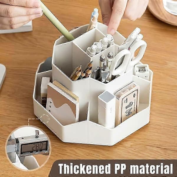 Roterende Penneholder 9 Rum Skrivebordsopbevaring Hvid[HK]