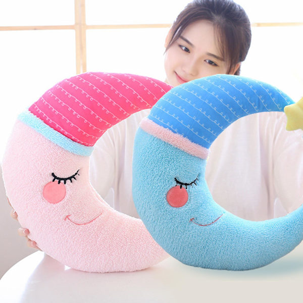 Blød plys pude blød fuldt udstoppet hyggelig touch sove ledsager dukke sofa ornament måne dukke kastepude plys legetøj[HK] Blue