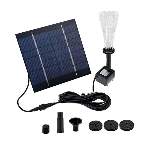 Solcellsdriven fontän DIY solcellsvattenpumpsats, solcellsdriven vattenfontänpump med 4 munstycken, DIY vattenfunktion utomhusfontäner för fågelbad [HK] Black