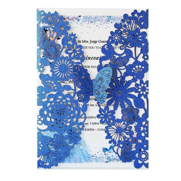 20 sett sommerfuglinvitasjonskort Blonder bryllupsinvitasjoner med konvolutter( blå glitter)([HK])