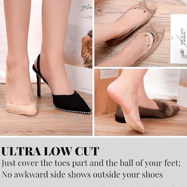 Slingback Sheer Liner-strumpor för dam, osynliga tåskydd, lågt skurna No Show-strumpor med framfotskudde för klackar, 6 par [HK]
