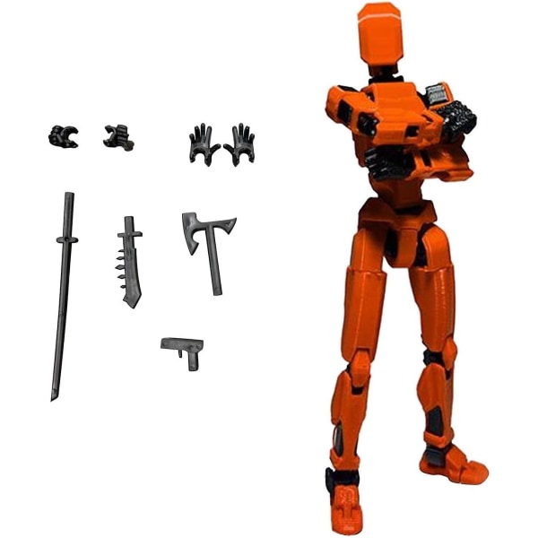T13 Action Figure, Titan 13 Action Figure med 4 typer av vapen och 3 typer av händer, T13 3D Printed Multi-Jointed Action Figure[HK] Orange-Black