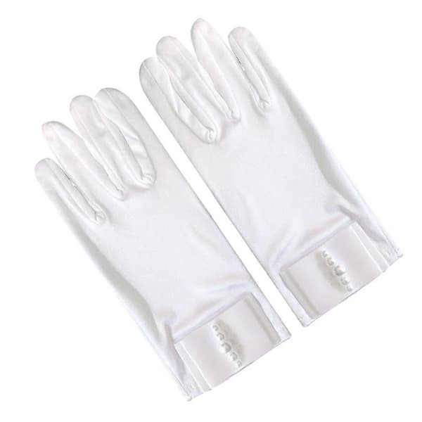 Dame Satinhandsker Sløjfehandsker til Bryllup 1 Par Hvide Elastiske Handsker [HK]