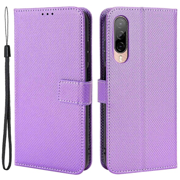 Til HTC Desire 22 Pro 5G Stødsikker Telefon Flip Wallet Etui Skridsikkert Greb Diamanttekstur PU Læder Cover Stativ Kortholder med Håndledsrem[HK] Purple