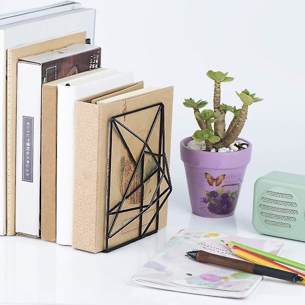 1 Par Geometrisk Design Bokstöd Skrivbordsbokställ Studier Hemmakontor Dekoration[HK] Black