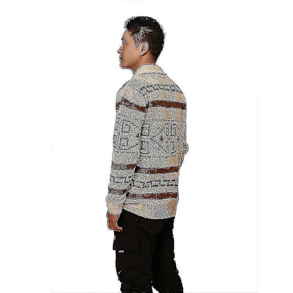 Herre Khaki Lynlås Cardigan Jacquard Strikket Trøje Efterår/vinter Varmt Tøj[HK] XL