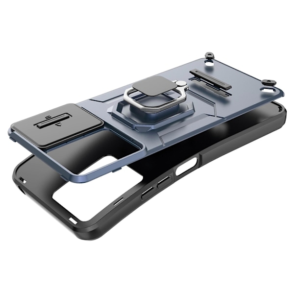 Xiaomi Redmi 13C/ Poco C65 4G Kotelo Jalustalla ja Liukuvalla Linssinsuojalla [HK] Blue