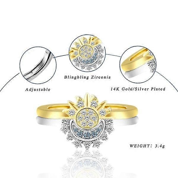 Sol og Måne Ring Sæt Ringe, Valentinsdags Gave Justerbare Smykker med Himmeltema Matchende Ringe som Venskabsringe Gaver