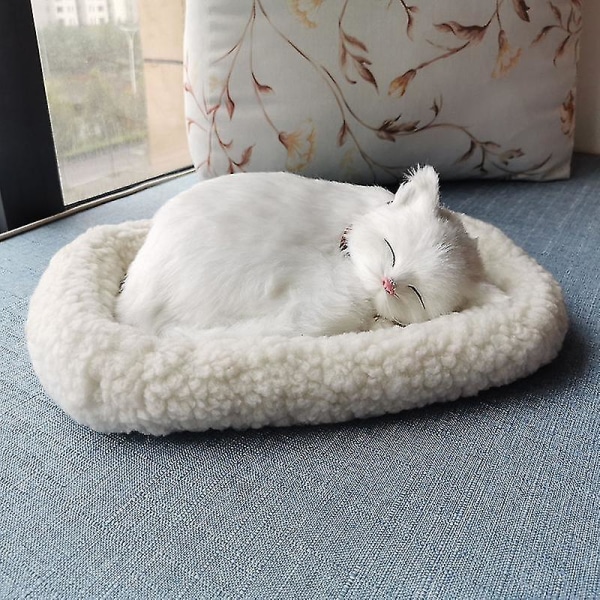 Realistisk sovende plys pustende kat lodne hund med måtte Kreativ dyr indretning[HK] Yellow cat