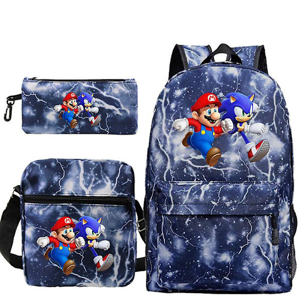 Mario Ryggsekk 3stk Skoleveske Barn[HK] Lightning blue