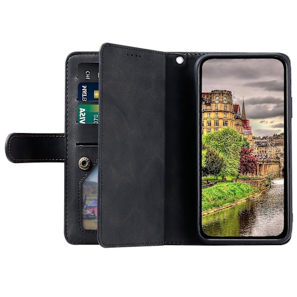 Til Xiaomi 14T Pro Etui PU Læder Telefon Cover med Lynlås Pung 9 Kort Slots -[HK] Black Multicolor