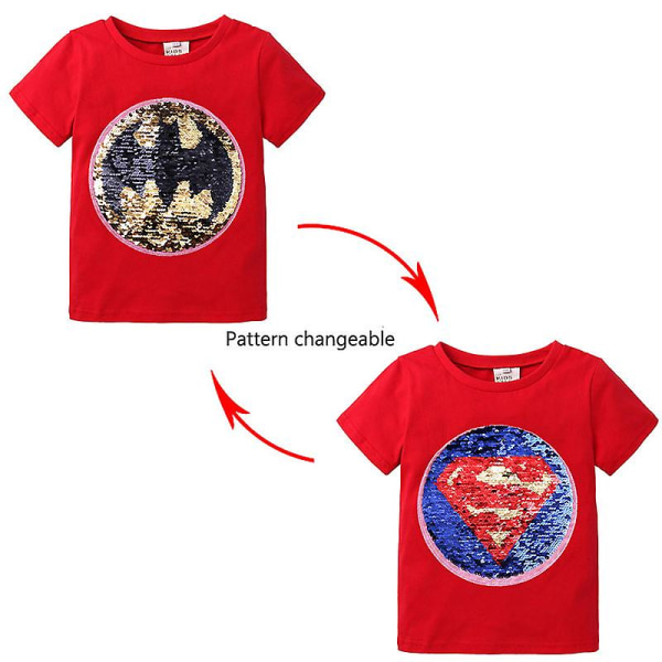 Lasten kimalteleva Superman T-paita Pojan lyhythihainen Batman T-paita Lasten toppi baby Lasten paidat, kuvio vaihdettavissa[HK] Red 140