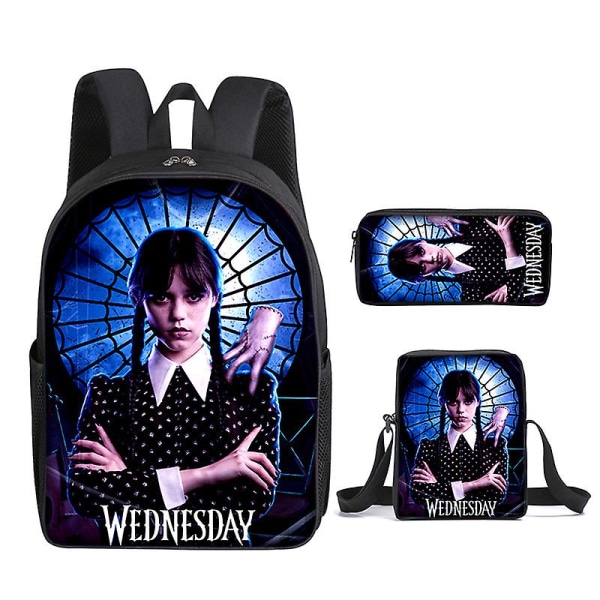 Onsdag Addams karaktärstryck skolväska barnryggsäck tredelad set för barnpresenter B[HK] Only a pen bag