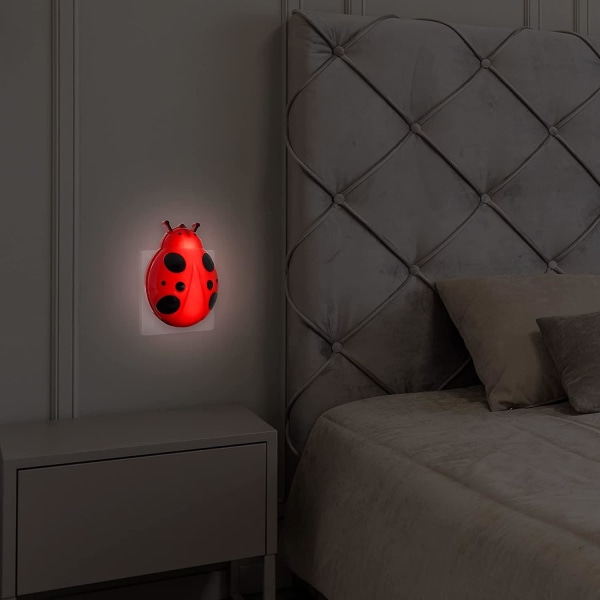 HKK Ladybug Night Light Elektrisk Stikkontakt, Nomadisk Lampe Med Tusmørkesensor Til Børneværelse, Baby Nattelys, Maternity Nattelys Til Stikkontakt