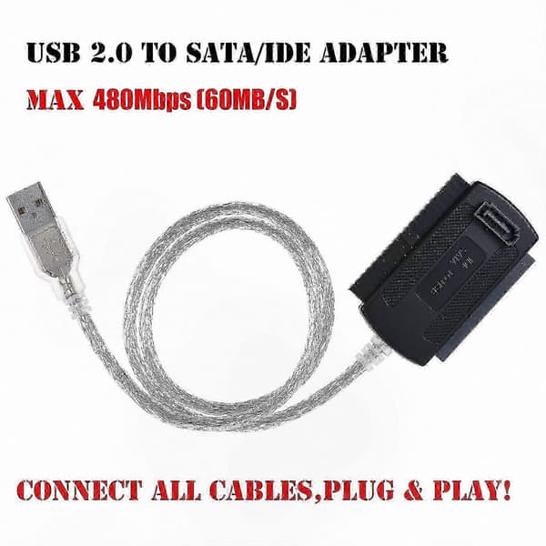 SATA IDE-driverkonverterkabel med USB 2.0 og EU-pluggadapter [HK]