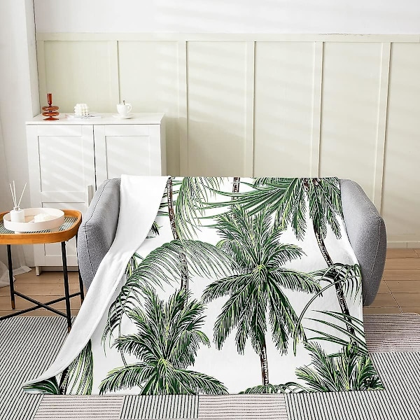 Palm Tree Fleece Tæppe, Helårs Palm Leaf Sengetæppe Botanisk Natur Fuzzy Tæppe Til Seng Sofa, Soveværelse Plys Tæppe Leaf Bra[HK] 60x50in 150x125cm