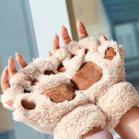 Fingerlösa vantar för kvinnor och flickor, halvfingerhandskar med mjukt plyschfoder[HK]