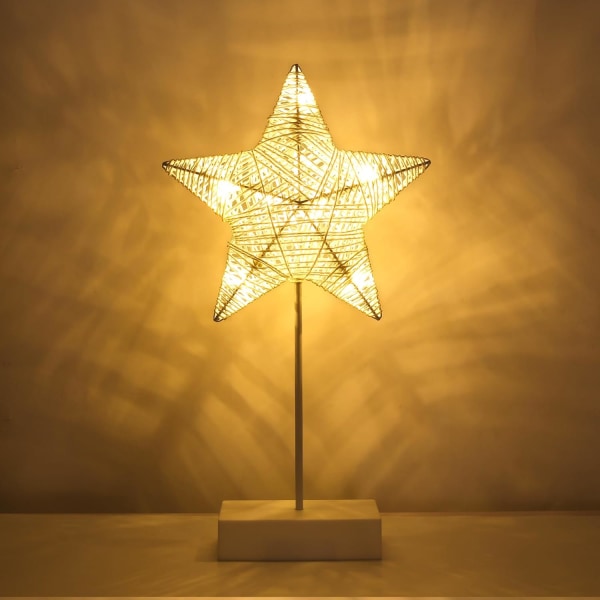 Dekorativ bordslampa, julstjärna nattlampa vindlande bomullstråd varm LED-lampa för sovrum, batteridriven lampa för bord, vit