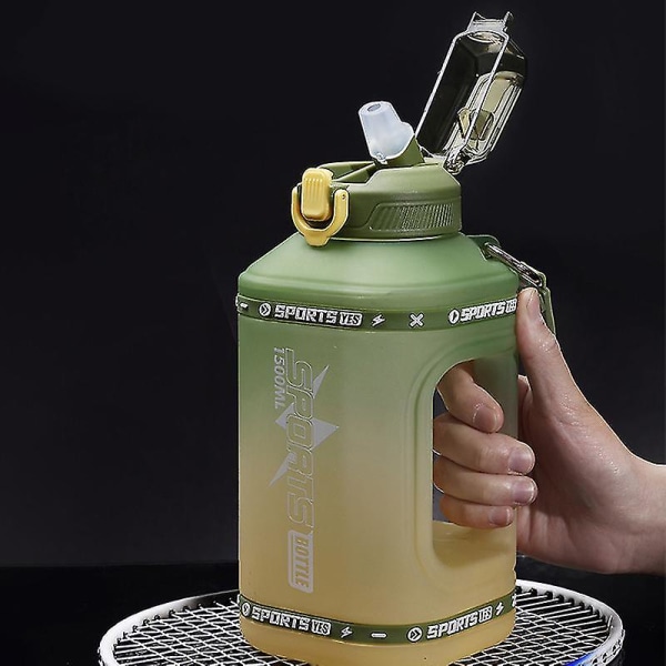 Sportsvannflaske 1,5 liter Silikonstrå Reiseflaske Sport Fitnesskopp[HK] green 1.5L