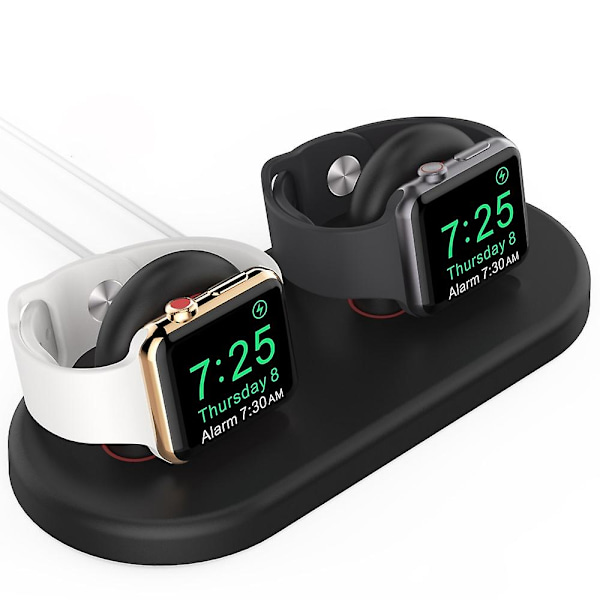 AHASTYLE PT116 til Apple Watch Dobbelt Position Opladningsstand Smart Watch Oplader Holder Base[HK] Style C Apple Watch SE (2022) Black