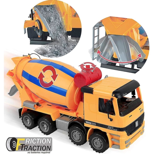 14 tommers ekstra stor sementmikser lastebil friksjonsdrevet stor konstruksjonsbil leketøy for barn Pret[HK]