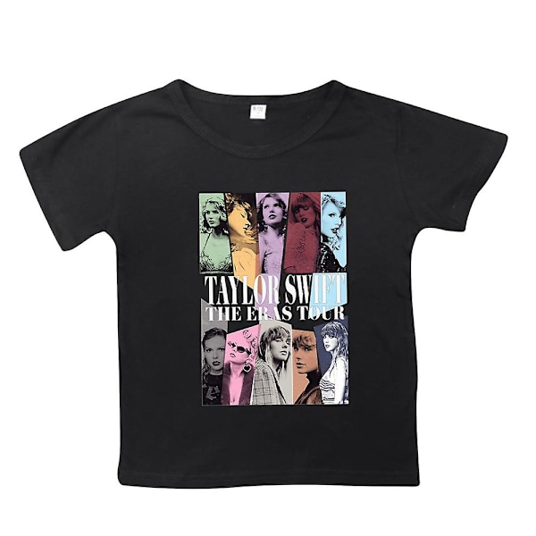 6-10 år piger Taylor Swift The Eras Tour T-shirt trykt kortærmet rund hals sommer casual tee toppe[HK] Black 7-8Years